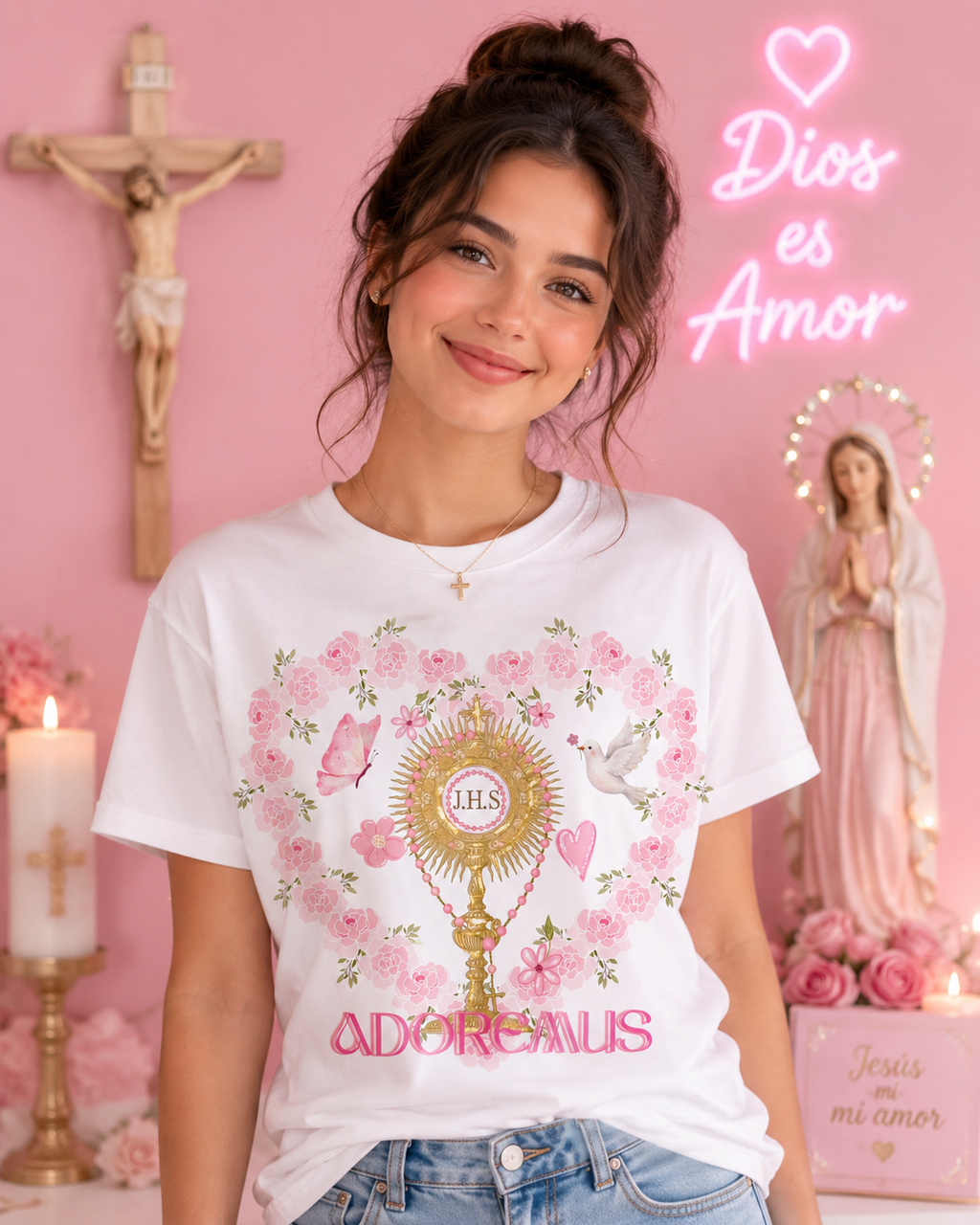 Adoremus Monstrance Floral Tee