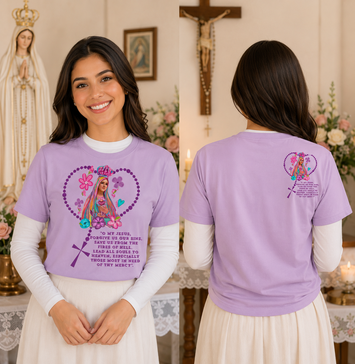 Our Lady of Fatima Pastel Lilac Graphic BoxyCut Tee