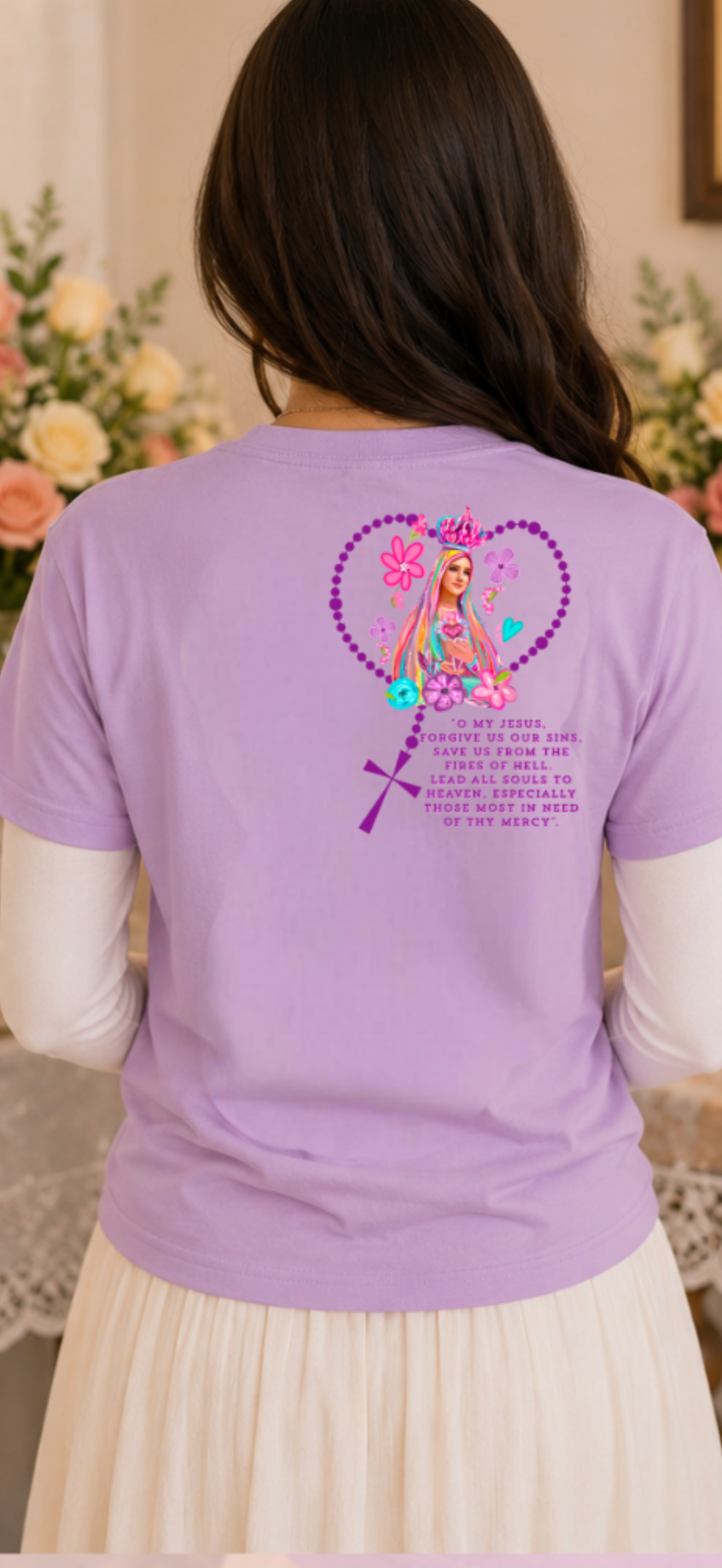 Our Lady of Fatima Pastel Lilac Graphic BoxyCut Tee