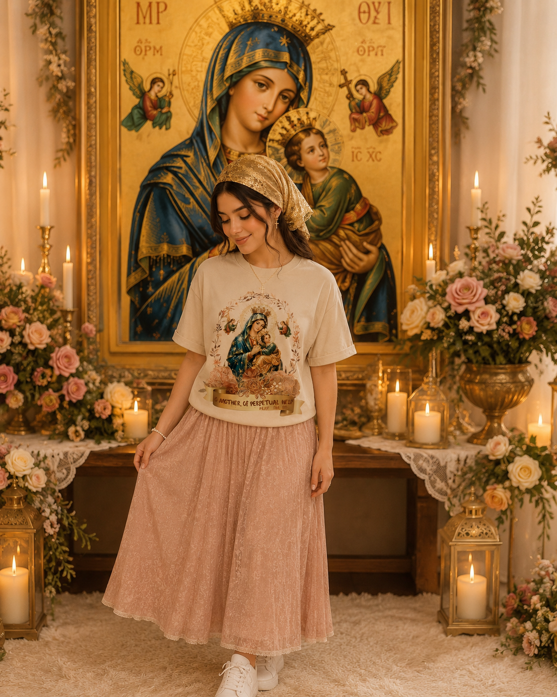Our Lady of Perpetual Help Botanical Graphic Tee